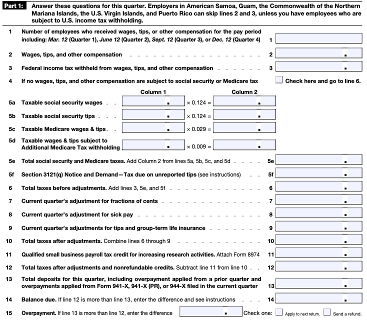 Part 1 of Form 941