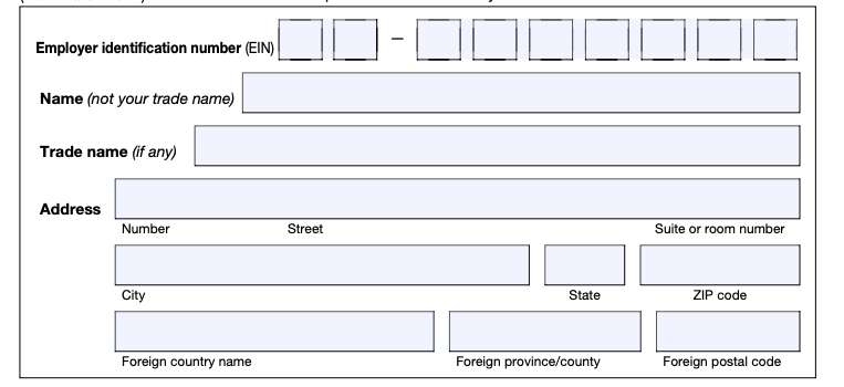 First section of Form 941 that asks for general information.