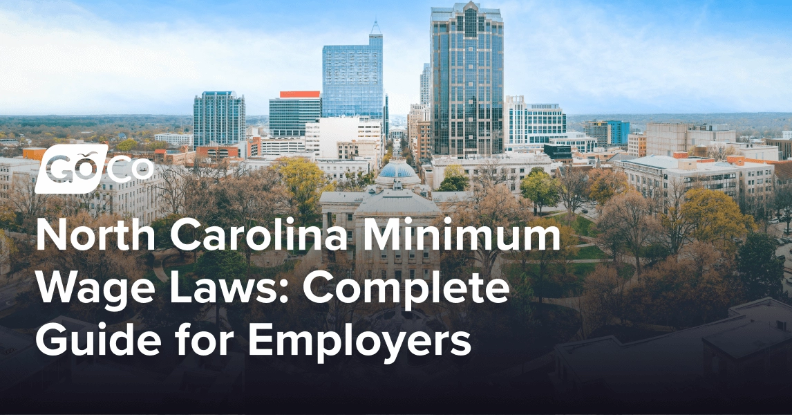 The North Carolina state capitol building with the skyline fo Raleigh, North Carolina in the background.